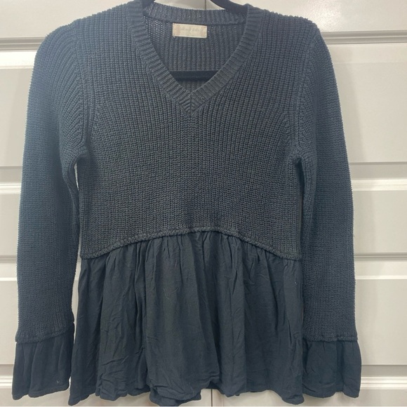 Altar'd State Womens Babydoll Sweater Small Layered V-neck Rayon Cable Knit Blac - Picture 5 of 6